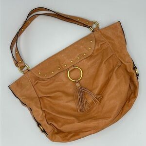 Fossil Peach Leather Boho Hobo Bag with Gold Accents - Style 75082